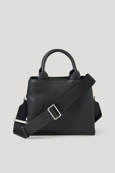 Women - Shoulder bag with detachable bag strap - faux leather - black
