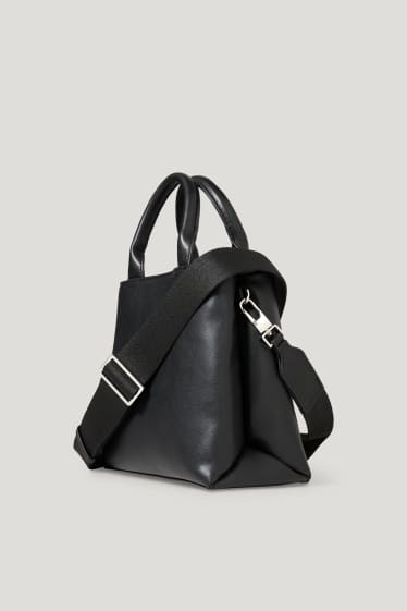 Women - Shoulder bag with detachable bag strap - faux leather - black