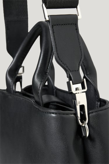 Women - Shoulder bag with detachable bag strap - faux leather - black