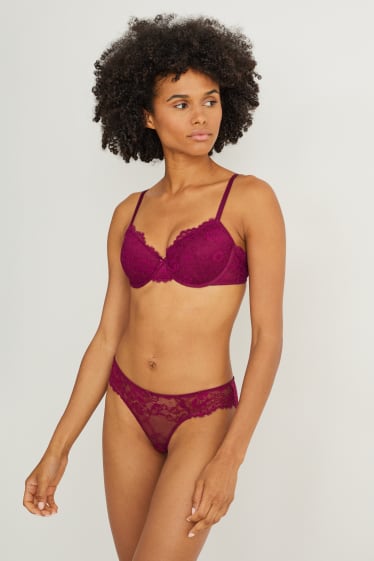 Donna - Reggiseno con ferretti - DEMI - imbottito - porpora