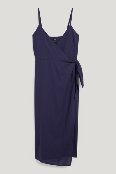 Damen - Wickelkleid - Leinen-Mix - dunkelblau