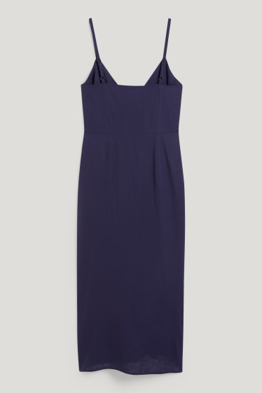 Damen - Wickelkleid - Leinen-Mix - dunkelblau