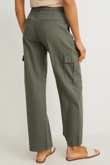 Donna - Pantaloni cargo - vita alta - tapered fit - verde scuro