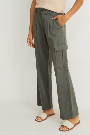 Donna - Pantaloni cargo - vita alta - tapered fit - verde scuro