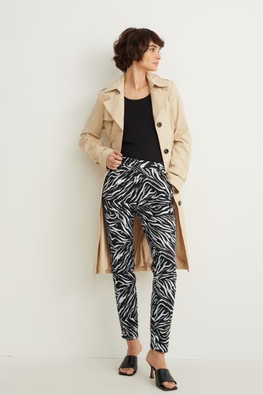 Dámské - Kalhoty - mid waist - slim fit - Flex - se vzorem - černá/bílá