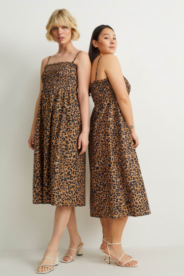 Dames - Fit & flare-jurk - met patroon - bruin