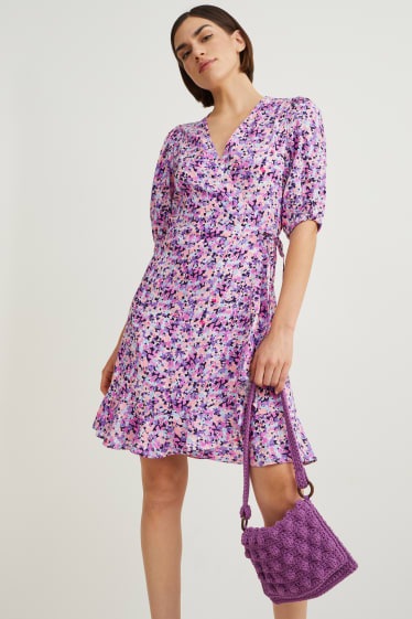 Femmes - Robe croisée - à fleurs - rose