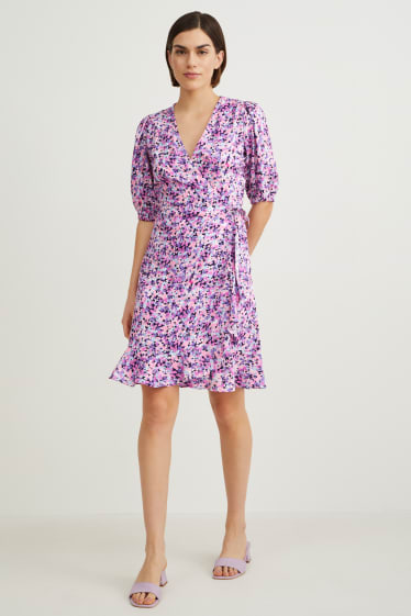 Femmes - Robe croisée - à fleurs - rose