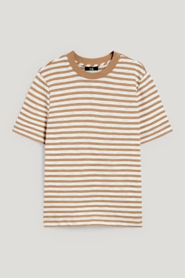 Kobiety - T-shirt - w paski - beżowy