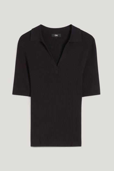 Kobiety - Dzianinowa koszulka polo basic - czarny