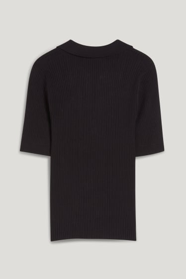 Kobiety - Dzianinowa koszulka polo basic - czarny