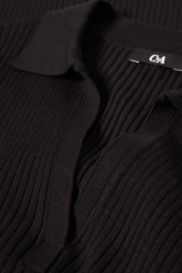 Kobiety - Dzianinowa koszulka polo basic - czarny