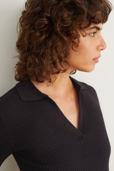 Kobiety - Dzianinowa koszulka polo basic - czarny