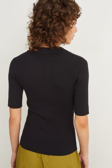 Kobiety - Dzianinowa koszulka polo basic - czarny