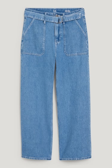Femei - Wide leg jeans cu curea - talie înaltă - denim-albastru deschis
