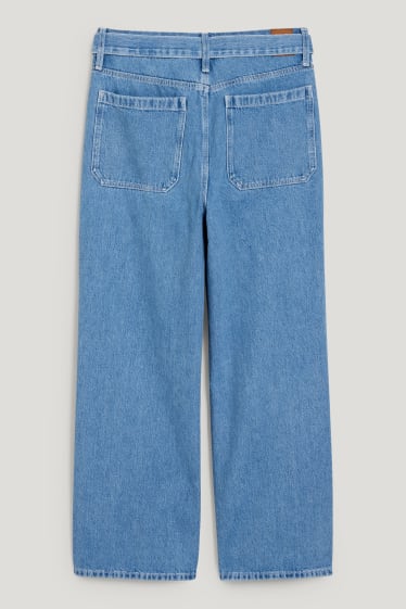 Femei - Wide leg jeans cu curea - talie înaltă - denim-albastru deschis