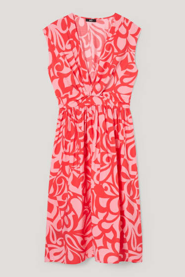 Damen - Fit & Flare Kleid - gemustert - pink