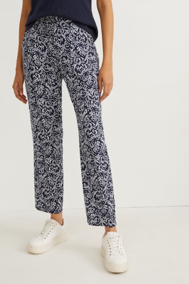 Donna - Pantaloni di stoffa - vita alta - tapered fit - fantasia - blu scuro / bianco