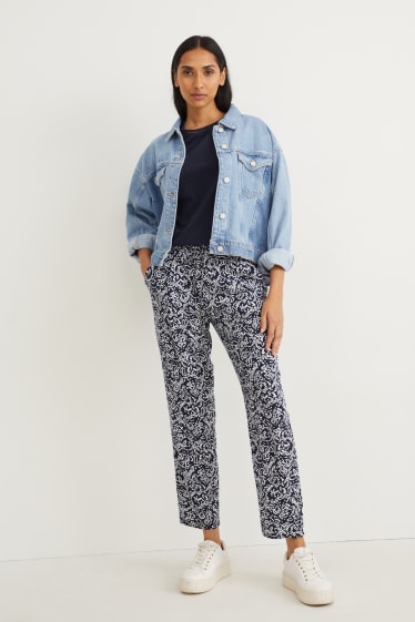 Donna - Pantaloni di stoffa - vita alta - tapered fit - fantasia - blu scuro / bianco