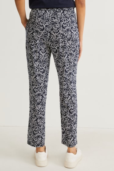 Dames - Pantalon - high waist - tapered fit - met patroon - donkerblauw / wit