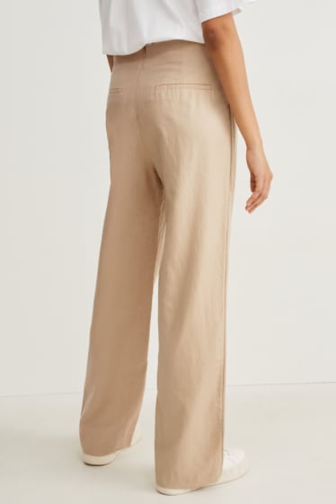 Donna - Pantaloni di stoffa - vita alta - gamba larga - beige chiaro