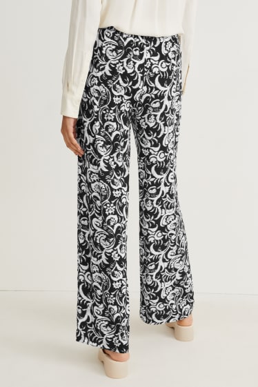 Women - Cloth trousers - mid-rise waist - wide leg - patterned - black / white