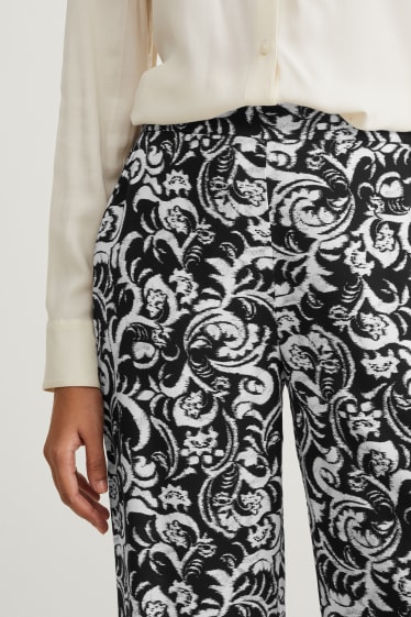 Women - Cloth trousers - mid-rise waist - wide leg - patterned - black / white
