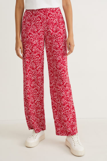 Women - Cloth trousers - mid-rise waist - wide leg - patterned - red