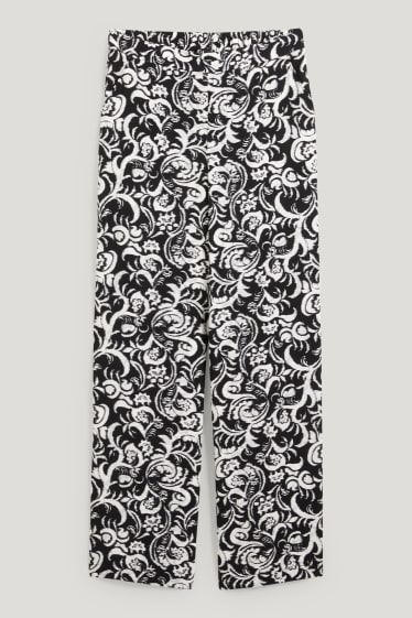 Women - Cloth trousers - mid-rise waist - wide leg - patterned - black / white