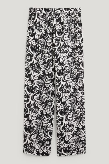 Women - Cloth trousers - mid-rise waist - wide leg - patterned - black / white