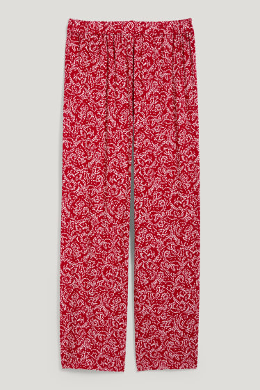 Women - Cloth trousers - mid-rise waist - wide leg - patterned - red
