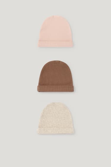 Baby Girls - Set van 3 - babymuts - licht beige