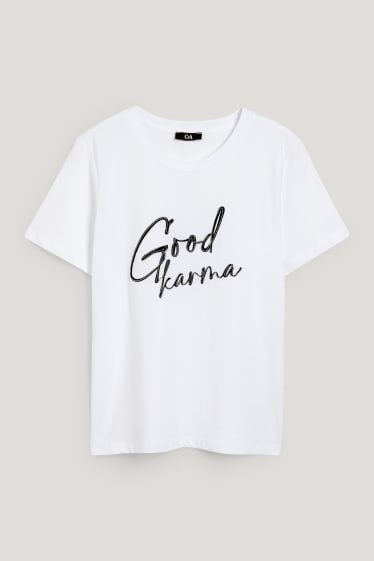 Kobiety - T-shirt z aplikacją z łańcuszkami - biały