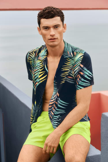 Pánské - Košile - slim fit - klopový límec - tmavomodrá