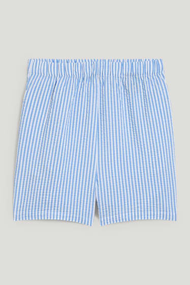 Damen - Shorts - Mid Waist - gestreift - weiss / hellblau