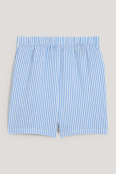 Damen - Shorts - Mid Waist - gestreift - weiss / hellblau
