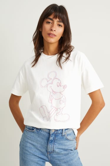 Dames - T-shirt - Mickey Mouse - crème wit