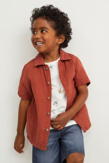 Toddler Boys - Set - overhemd en T-shirt - 2-delig - donker oranje