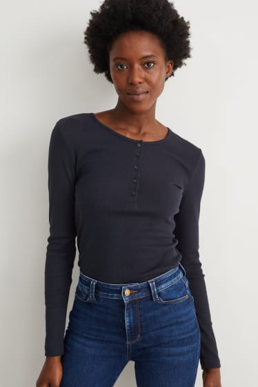 Dames - Basic longsleeve - donkerblauw