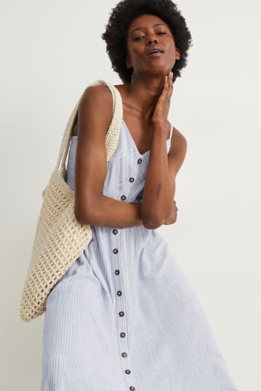 Women - Fit & flare dress - striped - blue / white