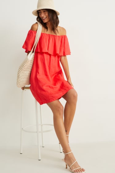 Femmes - Robe en lin - rouge