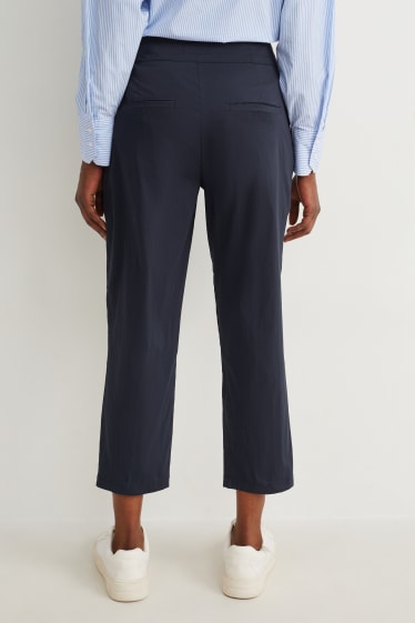 Dámské - Plátěné kalhoty - high waist - tapered fit - tmavomodrá