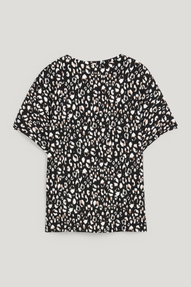 Kobiety - T-shirt z supełkiem - ze wzorem - czarny