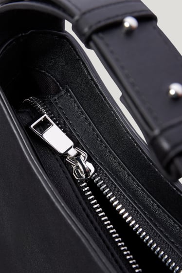 Damen - Schultertasche - Lederimitat - schwarz
