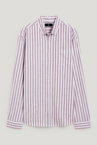 Men - Oxford shirt - regular fit - button-down collar - striped - cremewhite