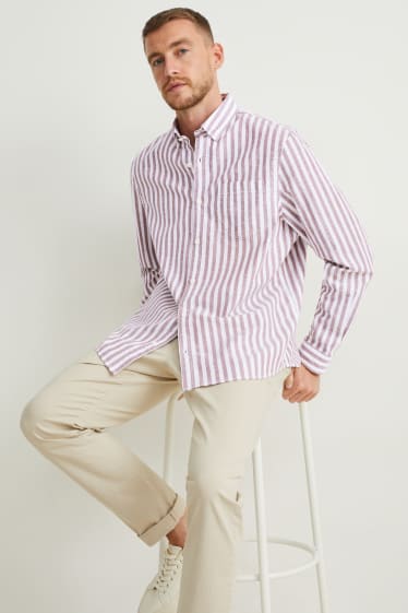 Men - Oxford shirt - regular fit - button-down collar - striped - cremewhite