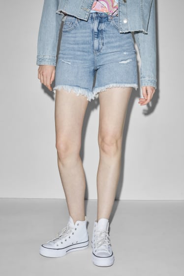 Clockhouse Girls - CLOCKHOUSE - pantaloni scurți de blugi - talie înaltă - denim-albastru deschis