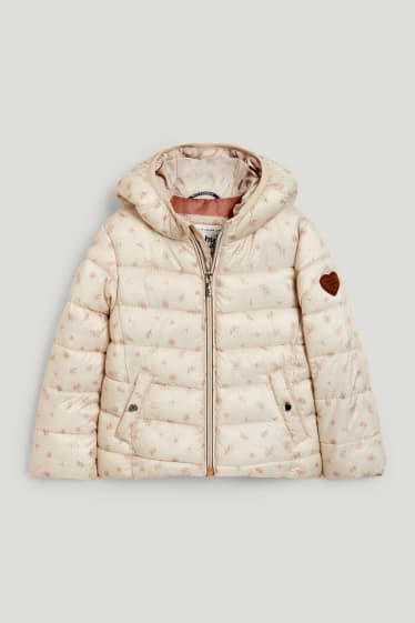 Toddler Girls - Steppjacke mit Kapuze - geblümt - hellbeige