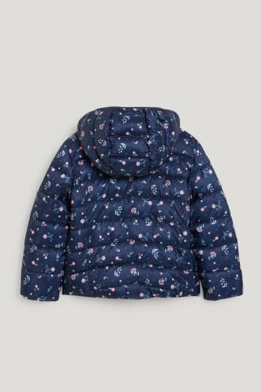Toddler Girls - Gewatteerde jas met capuchon - gebloemd - donkerblauw