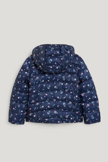 Filles - Doudoune à capuche - motif floral - bleu foncé